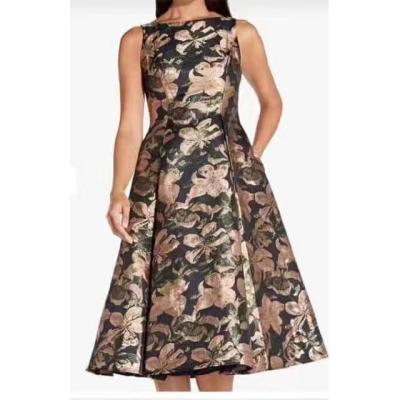 China Premium Luxury Polyester Woven Floral Spandex Plus Size Ladies Elegant Casual Dresses Plus Size Church Women Casual Dress for sale