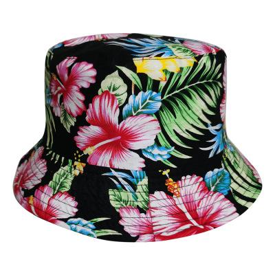 China Floral Image Cherry Bucket Hat Women Cotton Wide Brim Hat Vacation Beach Floppy Fisherman Hat for sale