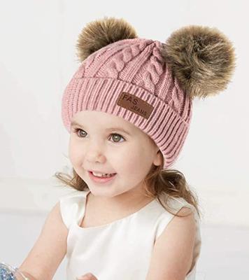 China COMMON Kids Boys Girls Winter Warm Hat With Pompom Ears Elastic Knitted Toddler Beanie Hats For Girls Boys for sale