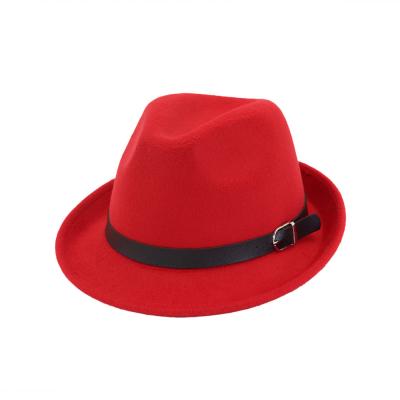 China Edge Jazz Hat With Belt Buckle Derby Shorts Wool Felt Fedora Hat Plush Thrower for sale