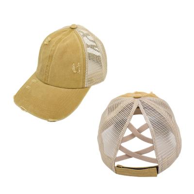 China breathable & New Waterproof Summer Lady Washed Mesh Fashion Ponytail Outdoor Sports UV-protection Net Hat for sale