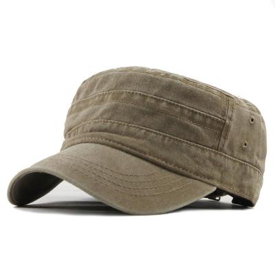 China Wholesale Military Hat Vintage Flat Top Men Washed Hats Shaping Military Hats for sale