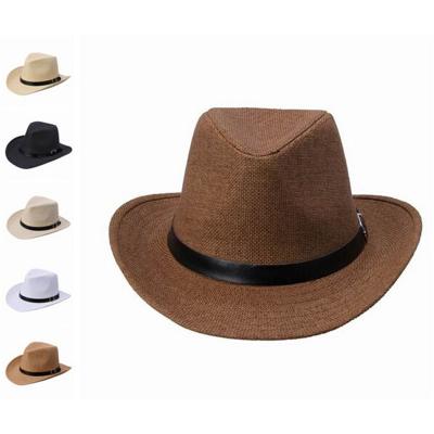 China Crossed Promotional Products Wholesale Custom Cowboy Straw Hat Summer Cowboy Straw Sun Hat for sale