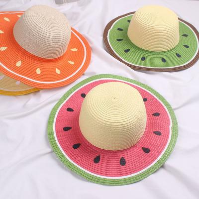 China Summer Parent-child Beach Hat Panama Bowler Print Straw Hat Outdoor UV-protection Striped Hat for sale