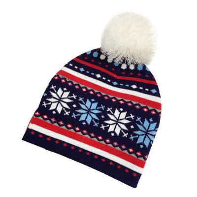 China Lovely Retro Printing JOINT Cute Christmas Hats Warm Winter Hat With Blue And White Snowflake Pattern for sale