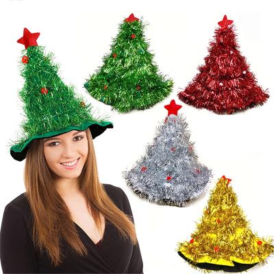 China Glitter Christmas Hats Christmas Tree Tinsel Hats Xmas Light Up Tree Hat Costume Props Glitter Christmas Hats for sale