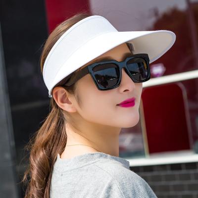 China Striped Blank Top Large Wide Brim Straw Sun Visor Summer UV Protection Sun Hats for sale