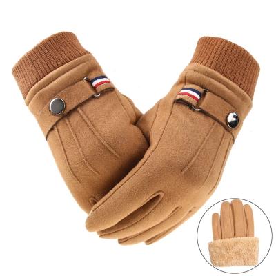 China Plush Gloves Men Winter Warm Suede Split Finger Gloves Outdoor Sport Driving Mittens Winter Motorcycle Touch Screen Gloves for sale