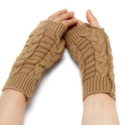 China Barred Knitted Keep Fingerless Warm Winter Warm With Long Pocket Hand Gloves for sale