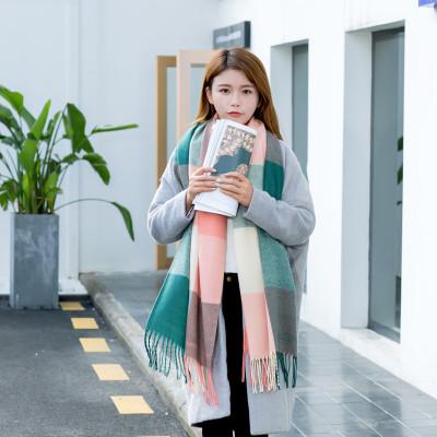 China Knitted Plaid Scarf Knitted Winter Women Scarf Cashmere Plaid Cashmere Lightweight Outdoor Square Shawl for sale