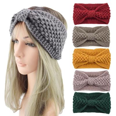 China Fashion winter knitted elastic headbands turban for women girls knitting wide headband crochet bow headbands for sale