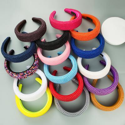 China Fashion Christmas Gift Women Bead Hair Bands Crystal Sponge Padded Rhinestone Hair Bands for sale