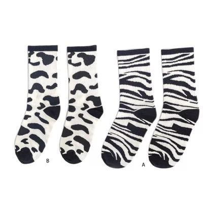 China 2020 New Women's Breathable Cute Socks Cow Animal Zebra Stripes Printed Long Crew Socks for sale