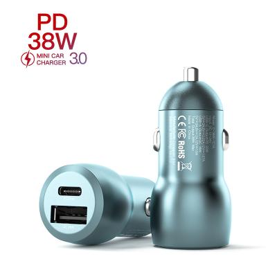 China Universal 38W Mobile Phone PD3.0 USB C + USB Port Car Charger Adapter For IPhone Tablet Mobile Phones USB C PD Car Charger for sale