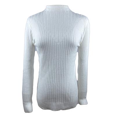 China Stretch Faux Yarn Ribbed Neck Wool Long Sleeve Knit Basic Pullover Women's Sweater for sale