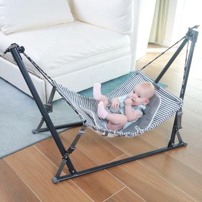 China Modern Baby Hammock Crib Shaker Patio Swing For Sleeping With Steel Stand Cotton Bed And Roof Mat for sale