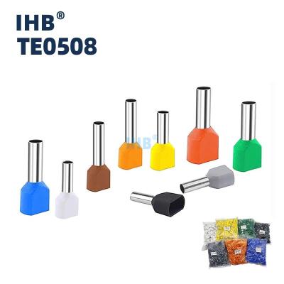 China High Quality Copper Tube Insulated Ferrules Terminal TE Series Insulated Twin Cord End Terminals TE0508 ​​Twin Shoelace Ferrules TE0508 for sale