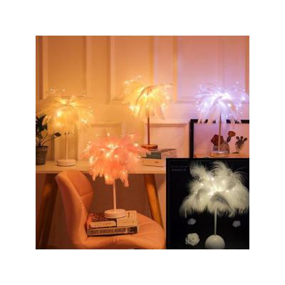 China LIVING ROOM LED feather lamp dandelion copper wire lamp INS feather table lamp decorative light remote control neat red romantic room n for sale