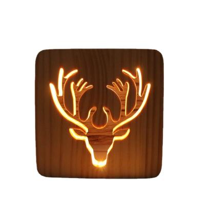 China Solid Wood 3D Night Light Atmosphere Lamp Creative Small Creative Hollow-out LED Table Light New Gift Light for sale