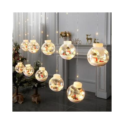 China Ball Leather String Wishing Ball Christmas Curtain Lights Santa Claus Snowman Window Flashing Lights Decorative Ball Lights for sale