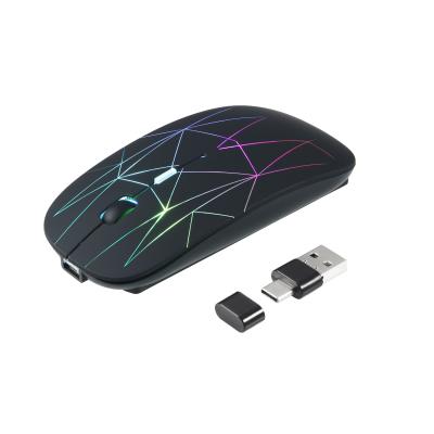 China Mackbook USB C Slim 2.4G LED Backlit Silent Backlit Rechargeable Wireless Mouse with USB and Type C2 in 1 Receiver for sale