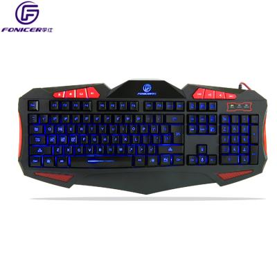 China Plug and play colorful changing cable game led keyboard with roller wheel for sale