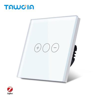 China TAWOIA Tuya Smart Dimmer ZigBee Switch 1 Band 3 Dimmer Buttons 1 Way White Glass Smart Life Voice Control No Neutral 86mm*86mm for sale