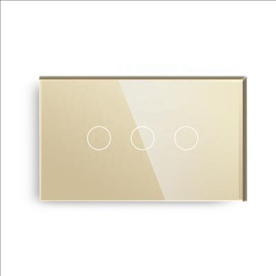 China TAWO 3 Way Strip 2 Gold Color Touch Switch Glass Panel No Neutral Line 118mm*72mm General Purpose Residential for sale