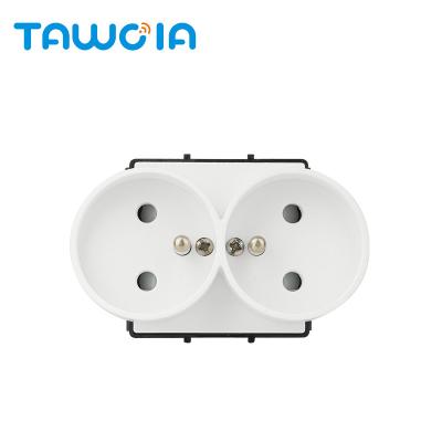 China Residential / General-Purpose TAWOIA Double Socket EU 16A Socket Type E French Module Electrical Power Socket Outlet Safe Shutter PC Fire Flame Retardant for sale