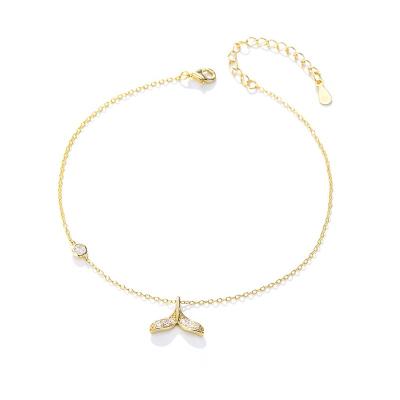 China Lead Free Nickel Free Cute Fishtail Foot Ornaments Pulsera Para Mujeres Mirco CZ Mermaid Tail Charm Chain Bracelet Anklet S925 Sterling Silver for sale