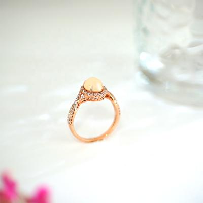 China 100% Elegant Nature Nickel Free Lead Opal Ring Anillos De Mujer Oval Halo Split Leg Ring 14K Rose Gold Diamond Opal Engagement For Bride for sale