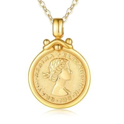 China CLASSIC Fashion Relief Necklace Personality Clavicle Chain S925 Sterling Silver Elizabeth Portrait Coin for sale