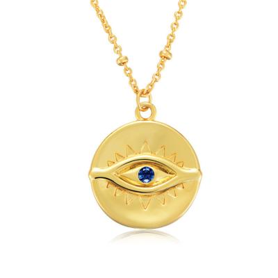 China CLASSIC Retro Devil's Coin Eye Gold Plated Round Necklace Female S925 Sterling Silver Eye Collarbone Chain for sale