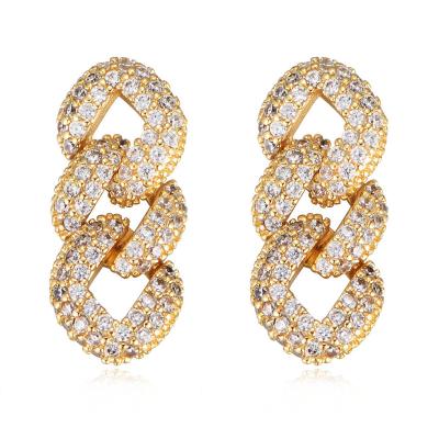 China Lead Free Nickel Free Micro Inlaid Zircon Ring Gold Chunky Hoops Luxury Designer 925 Sterling Silver Earrings For Three Part for sale