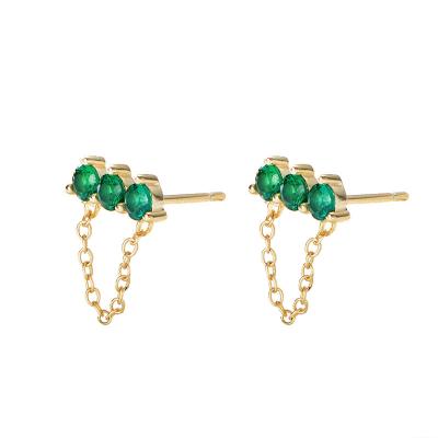 China Lead Free Nickel Free S925 Sterling Silver Frange De Zircon Emeraude Emerald Zircon Chain Tassel Earrings For Women for sale