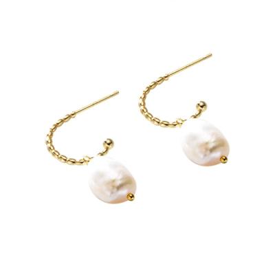 China C Shaped Natural Baroque Freshwater Pearl Drop Earrings Lead Free Nickel S925 Sterling Silver Jewelry Freshwater Pearls For Women for sale