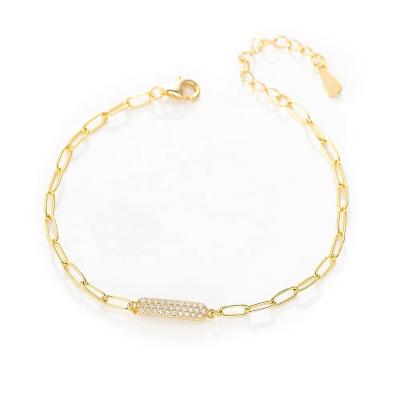 China FASHIONABLE Minimalist Pulsera Para Mujeres S925 Sterling Silver Micro Inlaid Zircon Link Chain Clip Linked Chain Bracelet For Ladies for sale