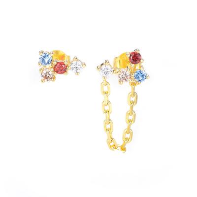 China TREND S925 Female Sterling Silver Eardrops Earrings Fashion Color Zircon Chain Stud Earrings for sale