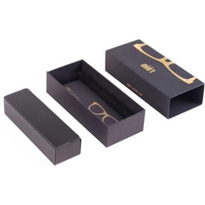 China Custom Reused Logo Black Sun Glasses Set Materials Gold Foil Packaging Drawer Boxes For Eyewear Packaging Box for sale