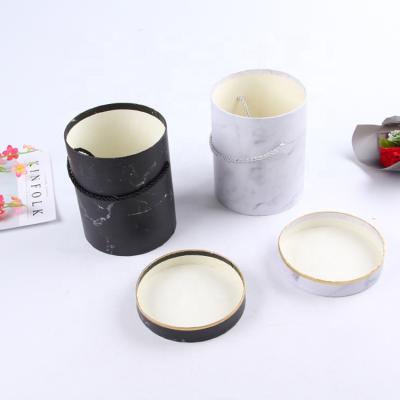 China Handmade Round Marble Gift Hat Tube Packaging Box For Wedding Favor Birthday Party Flower Boutique Valentine's Day for sale