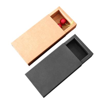 China Recycled Materials Wholesale Kraft Black Sliding Small Drawer Paper Box Gift Packaging Box For Link Socks Toy Underwear Snacks for sale