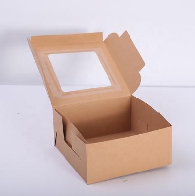 China Eco-Friendly Recyclable Custom Kraft Paper Folding Cake Box With Clear Window For Bread Food Sushi Soft Snack for sale