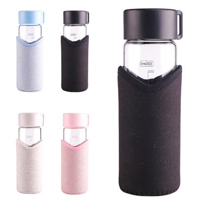 China Viable Glass Water Bottles With Safe Leak Proof Non-Slip Reusable Drinking Glasses Dishwasher Time Glass Cup for sale