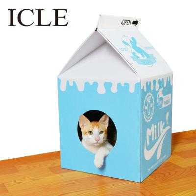 China Sustainable ICLE--ic-1036-Cat Toys Houses Corrugated Paper Scratching Free Catnip Milk Box Cardboard Cat Scratcher for sale