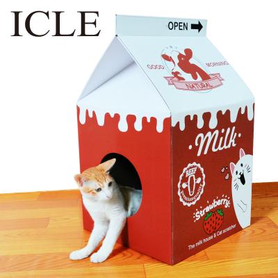 China Viable ICLE--ic-1036-Red Cat Supplies Houses Corrugated Paper Scratching Catnip Milk Box Free Cardboard Cat Scratcher for sale