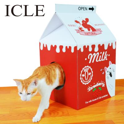 China Viable ICLE--ic-1036-Red Cat Supplies Houses Corrugated Paper Scratching Catnip Milk Box Cardboard Cat Scratcher Free Private Label for sale