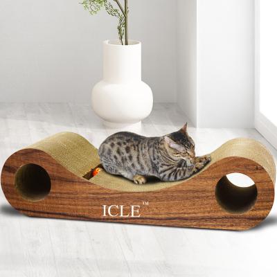 China Cat Toys icle-Interactive Viable Scratching Ultimate Cardboard Scratcher Lounge with Round Rattle Ringer Ball--IC-0037-Wooden Color for sale