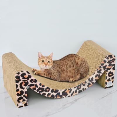 China Icle Brand-Korea Sustainable Leopard Customized Corrugated Paper Catnip Cat Supplier Cardboard Cat Scratcher In Cat Toys-ic-0064-Big M Shape for sale