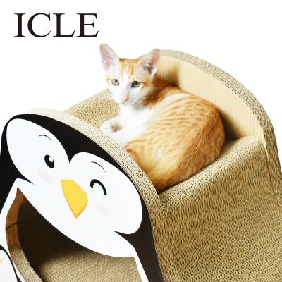 China icle-IC-1032-black New Penguin Shaped Eco-friendly Stand Sustainable Design Recycle Cardboard Cat Paws Scratcher Corrugated Paper House for sale