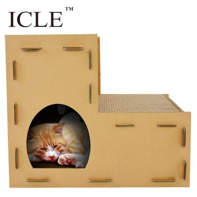 China Sustainable icle Brand--ic-1012 Cat Applications Two Stair Layers Corrugated Paper Craft Scratching Corner Piece Cardboard Cat Scratcher for sale